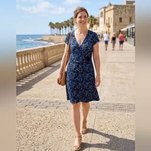 mac & jac Navy Geometric Print V-Neck Dress
